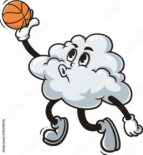 Cloud mascot cartoon playing slam dunk basketball