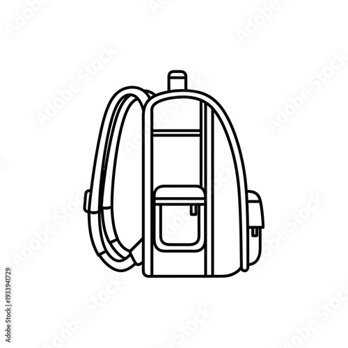 Black and white backpack graphic with compartments isolated view