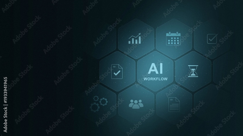 Obraz premium AI WORKFLOW text successful business concept ,Business, Technology, Internet and network concept ,abstract circles and gears backgrounds 4K LOOP, digital interface and 3d illustration
