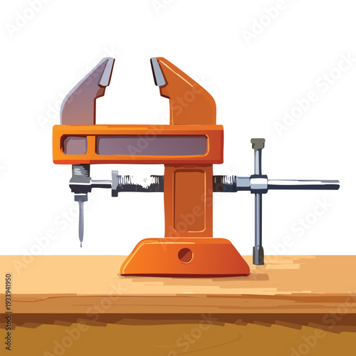 Orange vise clamped on a wooden surface illustration