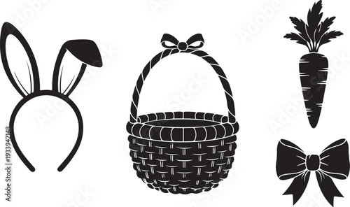 Easter bunny accessories and basket in black and white