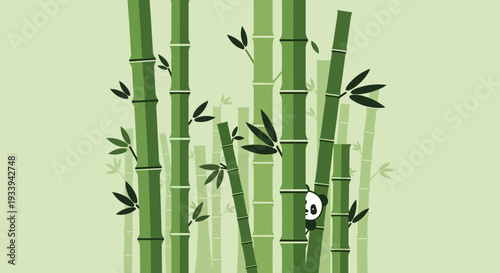 Cute Panda Hiding in Bamboo Forest