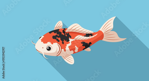 Koi Fish Swimming in Blue Water, Japanese Carp Illustration