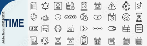 time management and schedule icons, minimal outline vector set
