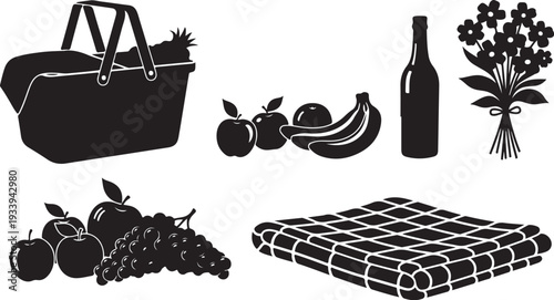 Picnic Essentials in Black and White Vector Illustration Style