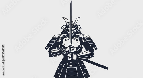 Samurai Warrior Holding Katana Sword, Japanese Bushido Warrior