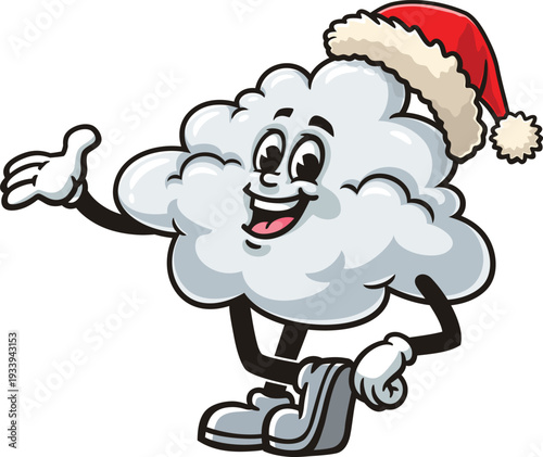 Cartoon cloud mascot wearing a Christmas hat