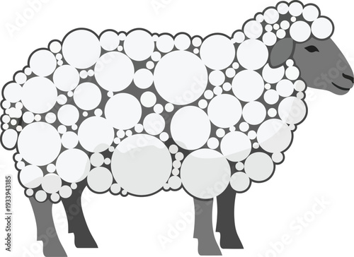 Sheep illustration features a textured fleece composed entirely of white.