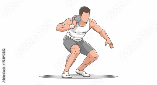 Athlete preparing to throw shot put isolated on white background
