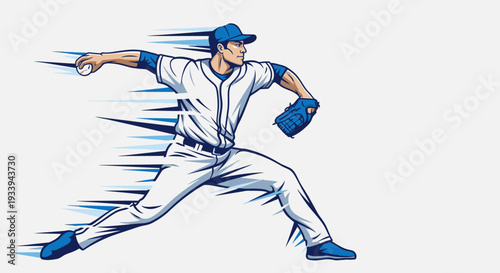 Baseball player throwing ball with motion effect against white background