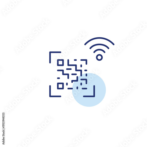 Qr-code and wi-fi. Online purchases, e-commerce and contactless payment. Scan to access internet. Pixel perfect, editable stroke vector icon