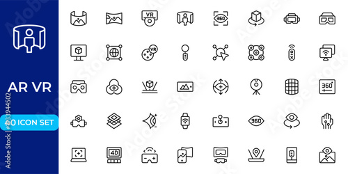 Advanced AR VR Line Icon Collection – Augmented Reality, Virtual Reality and Metaverse Technology Outline Vector Icons