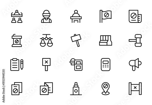 Protest and Activism Line Icon Set – Modern Minimal Outline Icons Collection for Demonstration, Social Justice and Awareness Concepts, Professional Vector Illustration