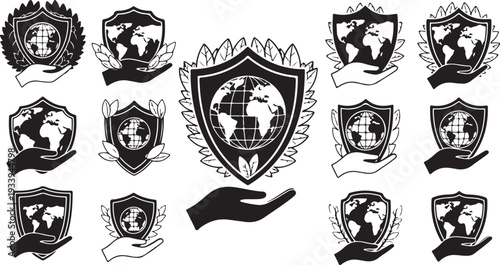 Protecting the Earth with Shields and Hands Logo Designs