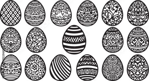Collection of decorated Easter eggs with various patterns designs