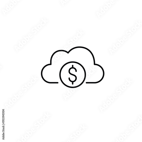 Cloud and dollar. Virtual storage payment and subscription costs. Pixel perfect, editable stroke vector icon