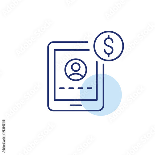 Dollar and user login page on tablet. Mobile payment, digital finances. Account security. Pixel perfect, editable stroke vector icon