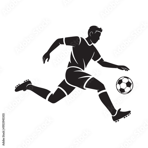 A dynamic silhouette of a soccer player dribbling the ball with intense focus