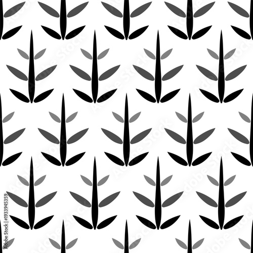 Monochrome seamless pattern of trees. Winter forest. Simple winter ornament of black Christmas trees on white background. Holiday Christmas decor in shades of gray