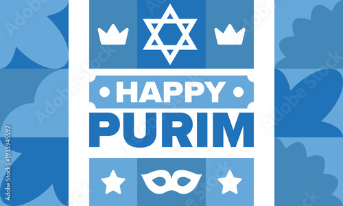 Purim. Happy Purim. Traditional Jewish religious holiday. Star of David, Carnival mask. Israel history. Сelebrated by a masquerade and festival. Poster art. Vector illustration
