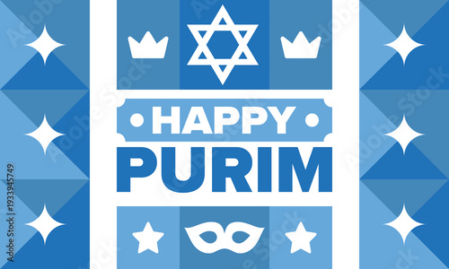 Purim. Happy Purim. Traditional Jewish religious holiday. Star of David, Carnival mask. Israel history. Сelebrated by a masquerade and festival. Poster art. Vector illustration