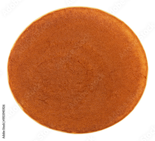 One plain pancake isolated on a white background, top view. Dorayaki.