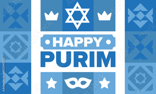 Purim. Happy Purim. Traditional Jewish religious holiday. Star of David, Carnival mask. Israel history. Сelebrated by a masquerade and festival. Poster art. Vector illustration