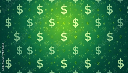 A Green Vector Background with Dollar Signs and Simple Geometric Banking Pattern