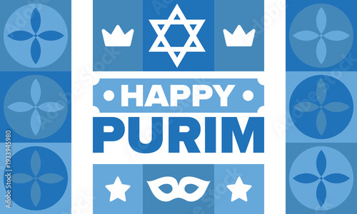 Purim. Happy Purim. Traditional Jewish religious holiday. Star of David, Carnival mask. Israel history. Сelebrated by a masquerade and festival. Poster art. Vector illustration