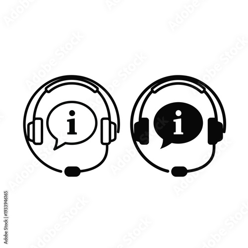 Customer support and information desk icons with headset and speech bubble symbols
