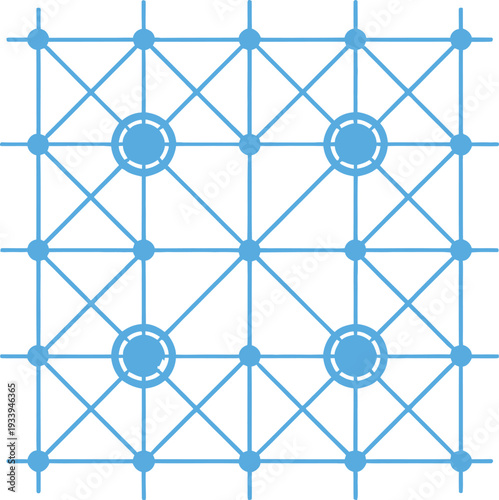 Geometric Grid Network with Nodes and Connections Abstract Technology Concept Blue Vector Pattern