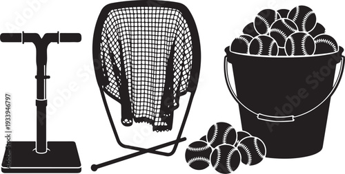 Black and white illustration of fishing gear and tackle
