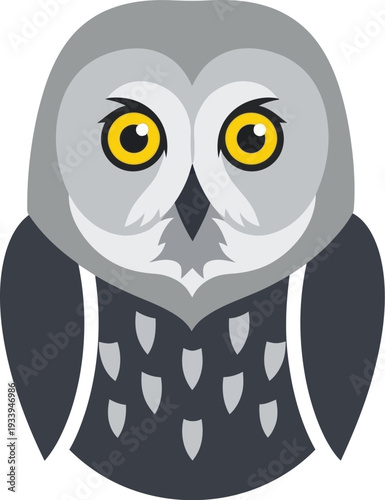 Great horned owl portrait features large yellow eyes staring forward.