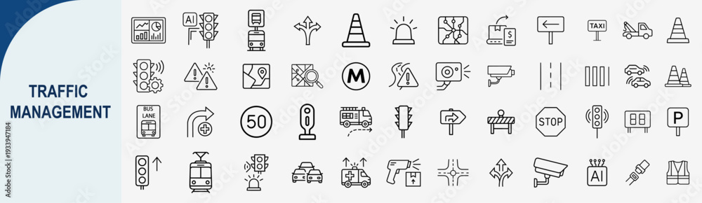 Fototapeta premium traffic management road safety icons, minimal vector set