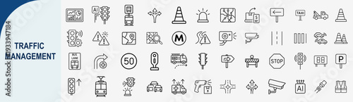 traffic management road safety icons, minimal vector set