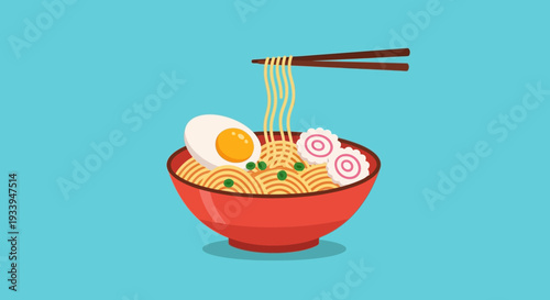 Delicious Ramen Noodles Dish with Egg and Chopsticks