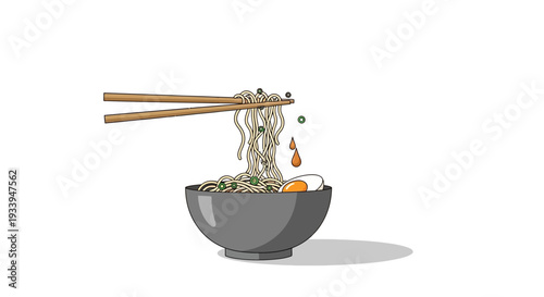 Delicious Ramen Noodles Being Lifted with Chopsticks from Bowl
