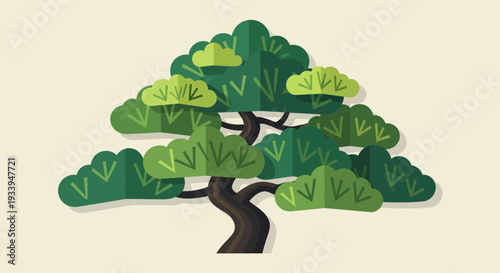 Stylized Bonsai Tree Illustration, Minimalist Design