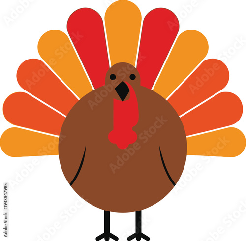 Turkey bird displays bright orange and red tail feathers for holiday.