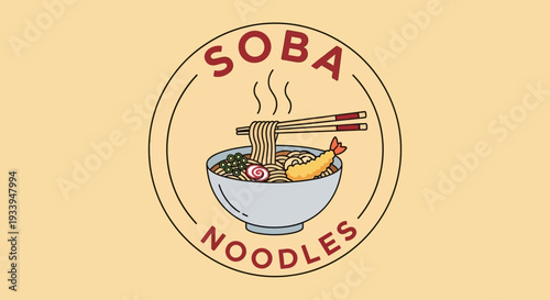 Delicious Soba Noodles Bowl with Shrimp Tempura and Egg