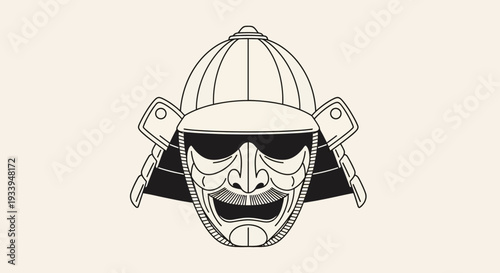Samurai Helmet and Mask Line Art
