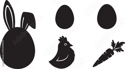 Easter icons set with bunny, eggs, chicken and carrot
