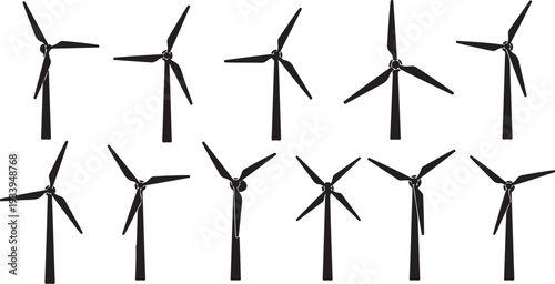 Wind Turbines Generating Clean Renewable Energy on White Background