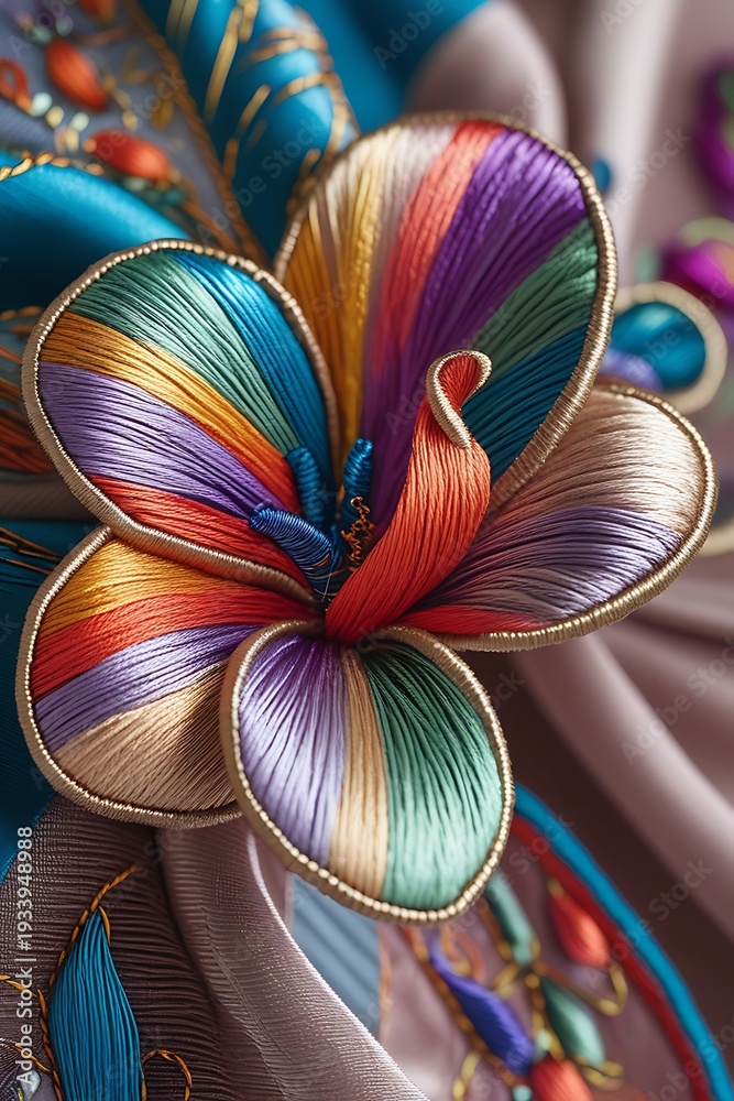 Obraz premium Colorful embroidered floral fabric textile craftsmanship pictures