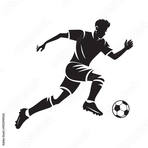 Silhouette of a soccer player in motion with a ball dynamic and energetic