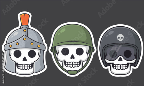 Skull wearing helmet, a skull emoji and skull wearing motorcycle helmet, vector skull vector