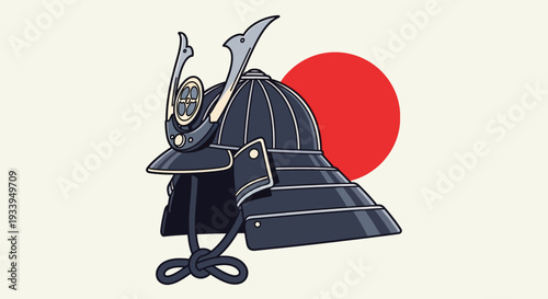 Samurai Helmet and Japanese Sun Symbol