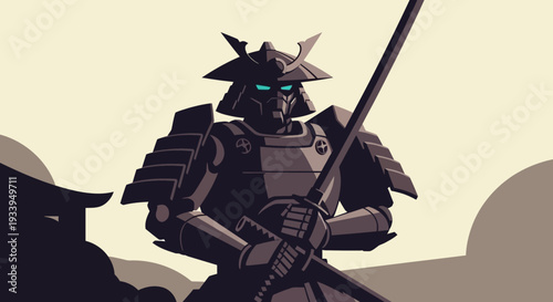 Pixel Art Samurai Warrior Robot