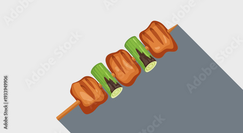 Barbecue Skewer with Meat and Vegetables, Flat Design