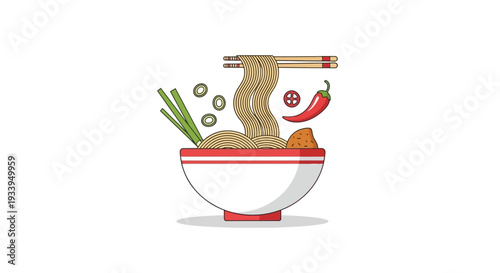 Delicious Noodle Bowl with Chili and Greens